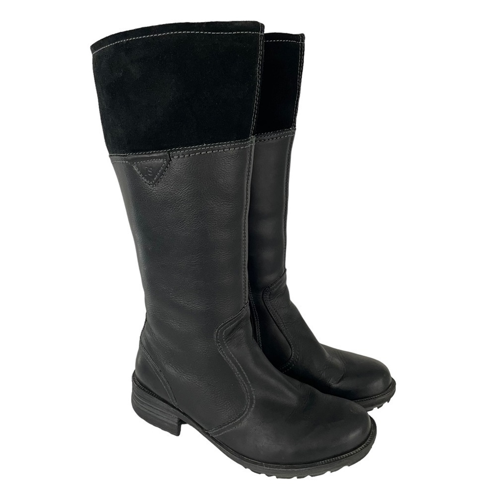 Josef Seibel Tall Leather Winter Boots Women’s 6-6.5 Black Suede Lined Side Zip